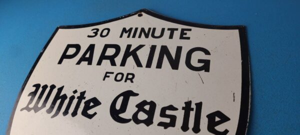 Vintage No Parking Sign White Castle Fast Food Gas Pump Shield Porcelain Sign 305751828864 7