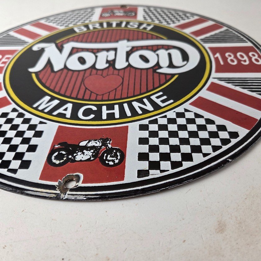 Vintage Norton Motorcycles Sign - Porcelain Automobiles British Gas Pump Sign - Image 10