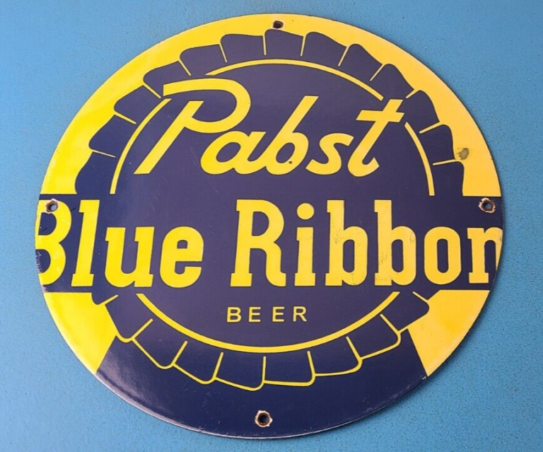 Vintage Pabst Blue Ribbon Sign Alcohol Beer Brewing Gas Pump Porcelain Sign 306069142114