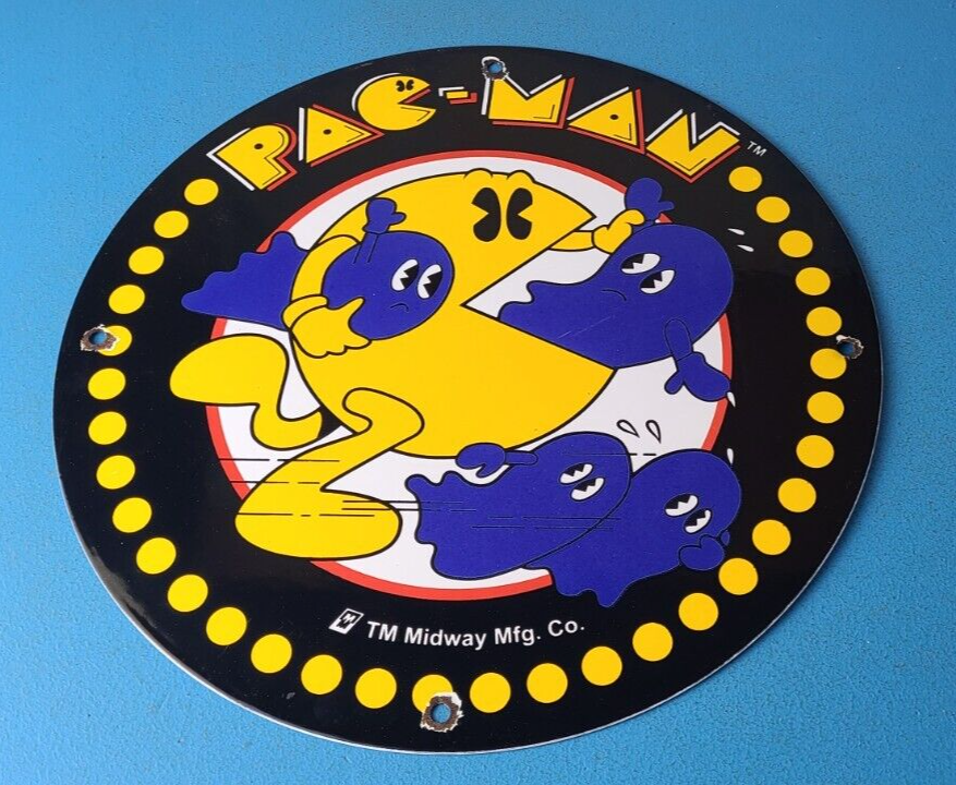 Vintage Pacman Sign Classic Upright Arcade Game Porcelain Gas Service Sign 305870599024