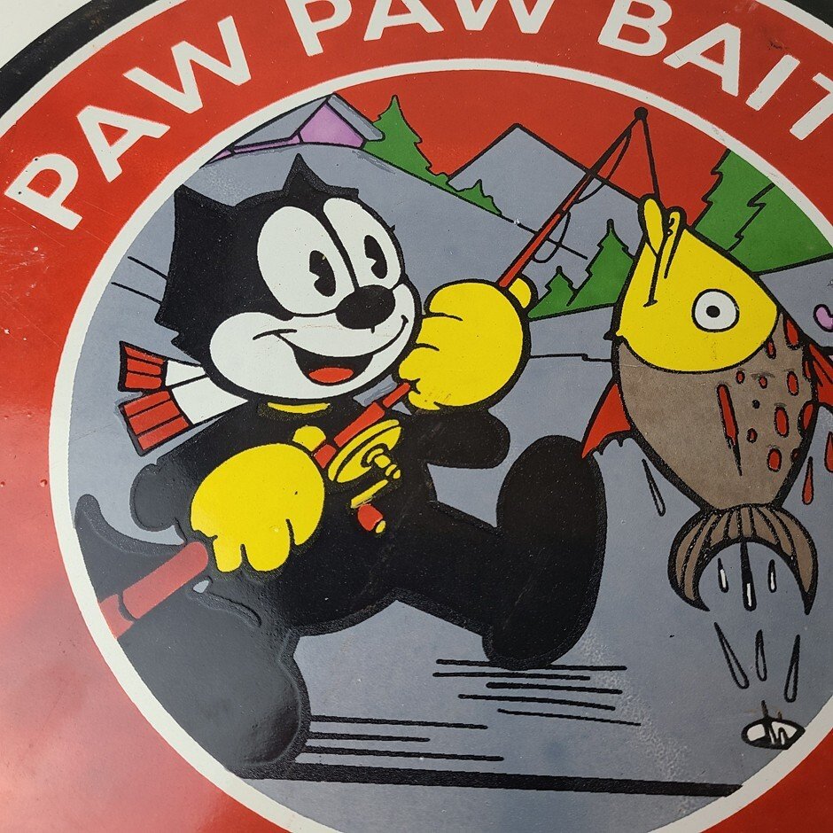 Vintage Paw Paw Bait Fishing Sign - Felix Cat Pump Plate Gas Service Sign - Image 3