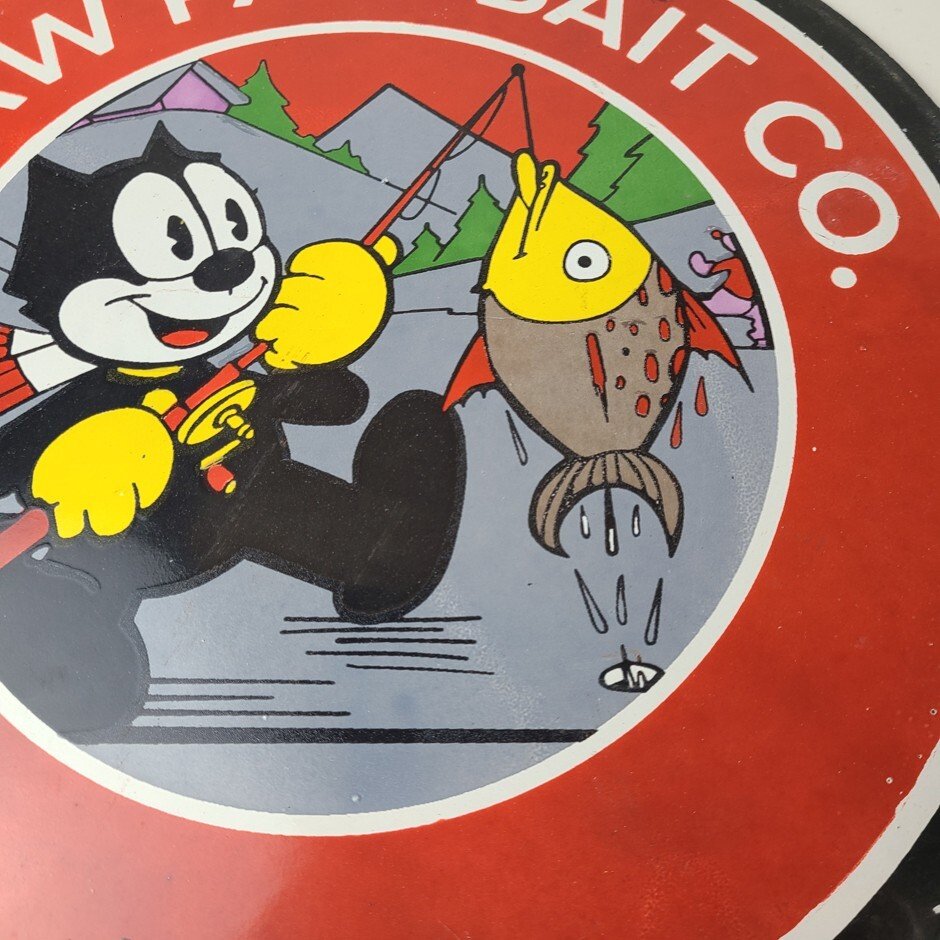 Vintage Paw Paw Bait Fishing Sign - Felix Cat Pump Plate Gas Service Sign - Image 4