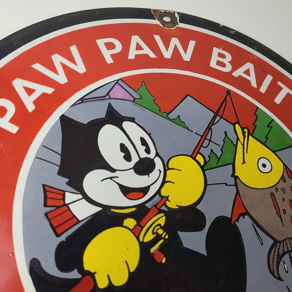 Vintage Paw Paw Bait Fishing Sign - Felix Cat Pump Plate Gas Service Sign - Image 5