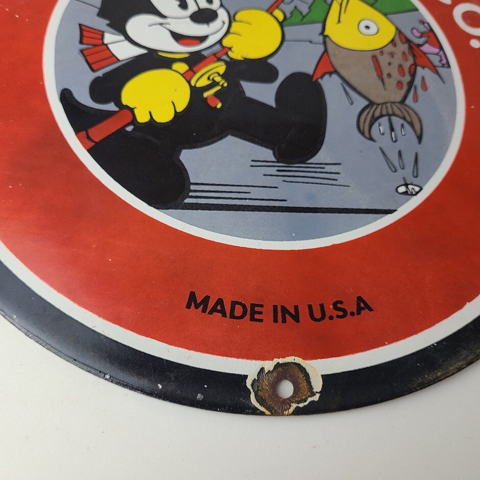 Vintage Paw Paw Bait Fishing Sign - Felix Cat Pump Plate Gas Service Sign - Image 7