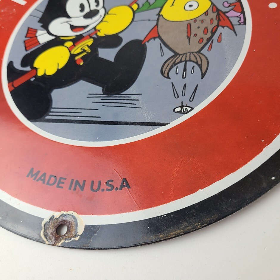 Vintage Paw Paw Bait Fishing Sign - Felix Cat Pump Plate Gas Service Sign - Image 10