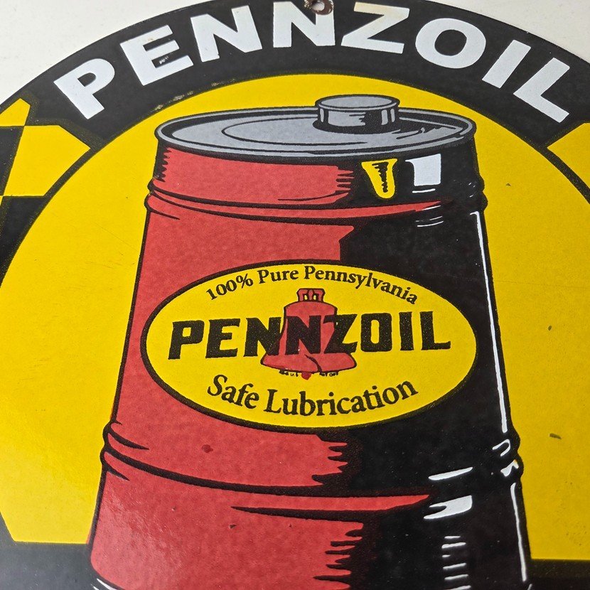 Vintage Pennzoil Porcelain Sign - Motor Oil Drum Can Lubrication Porcelain Sign - Image 4