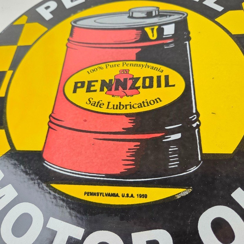 Vintage Pennzoil Porcelain Sign - Motor Oil Drum Can Lubrication Porcelain Sign - Image 5