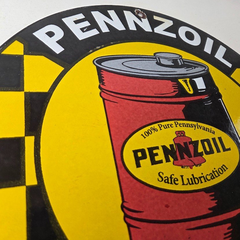 Vintage Pennzoil Porcelain Sign - Motor Oil Drum Can Lubrication Porcelain Sign - Image 6