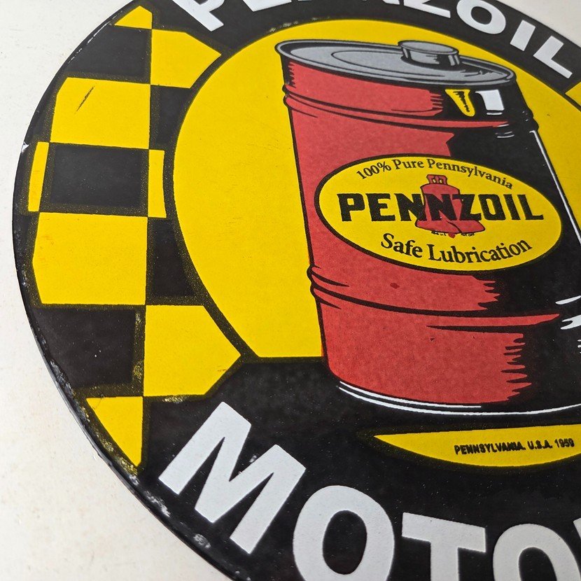 Vintage Pennzoil Porcelain Sign - Motor Oil Drum Can Lubrication Porcelain Sign - Image 7