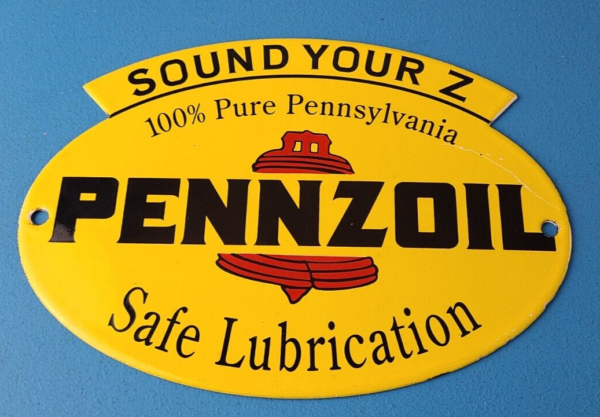 Vintage Pennzoil Sign Safe Lubrication Gas Service Station Pump Porcelain Sign 305751564644