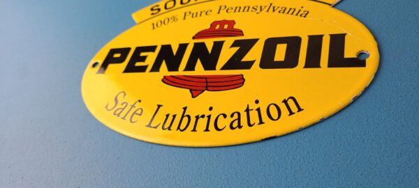 Vintage Pennzoil Sign Safe Lubrication Gas Service Station Pump Porcelain Sign 305751564644 9