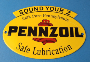 Vintage Pennzoil Sign Safe Lubrication Gas Service Station Pump Porcelain Sign 305863575824