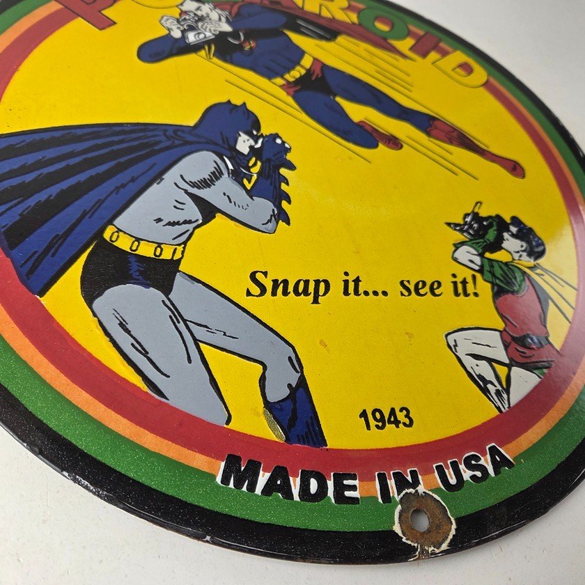 Vintage Polaroid Camera Sign - Photos Superman Batman Gas Pump Porcelain Sign - Image 11