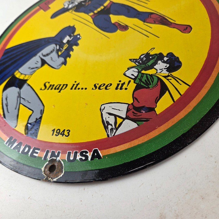 Vintage Polaroid Camera Sign - Photos Superman Batman Gas Pump Porcelain Sign - Image 14