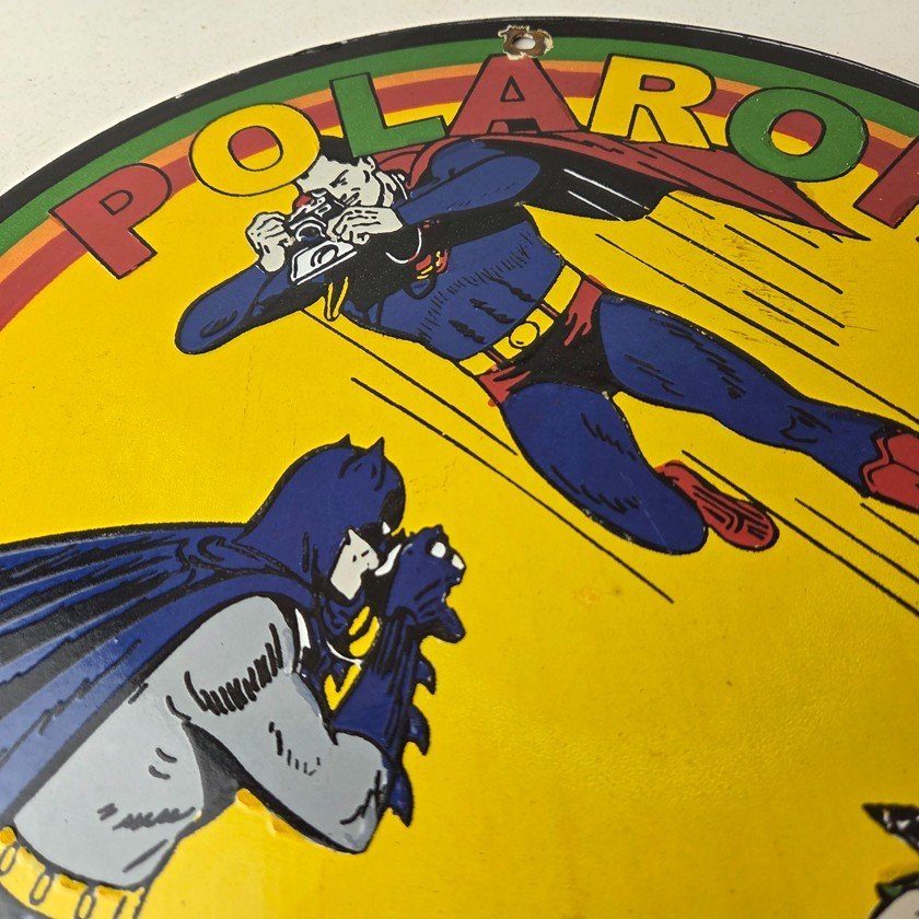 Vintage Polaroid Camera Sign - Photos Superman Batman Gas Pump Porcelain Sign - Image 3