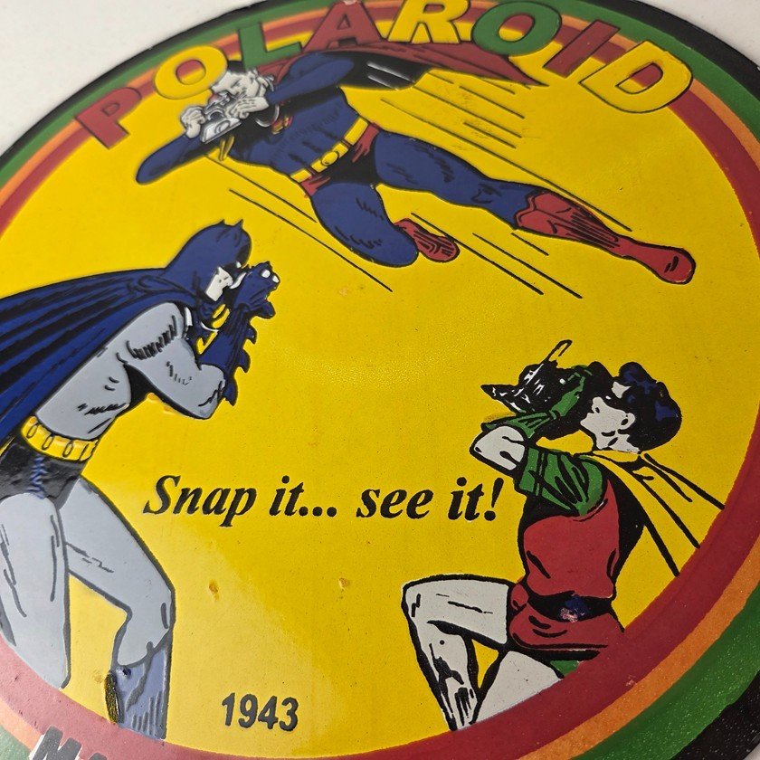 Vintage Polaroid Camera Sign - Photos Superman Batman Gas Pump Porcelain Sign - Image 4