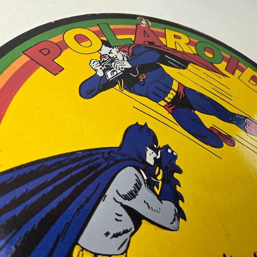 Vintage Polaroid Camera Sign - Photos Superman Batman Gas Pump Porcelain Sign - Image 5