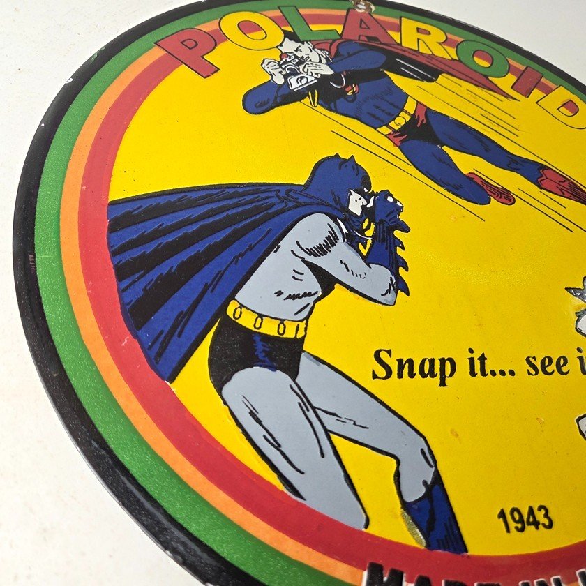 Vintage Polaroid Camera Sign - Photos Superman Batman Gas Pump Porcelain Sign - Image 6