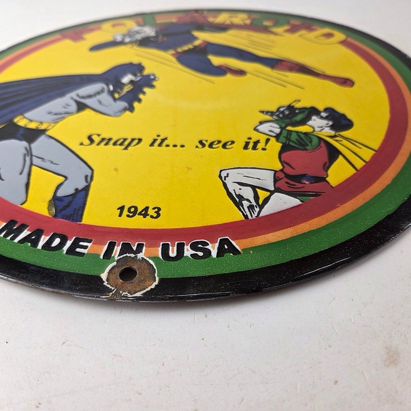 Vintage Polaroid Camera Sign - Photos Superman Batman Gas Pump Porcelain Sign - Image 10