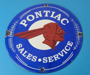 Vintage Pontiac Automobiles Sign Automobilia Man Cave Porcelain Gas Pump Sign 305877460374