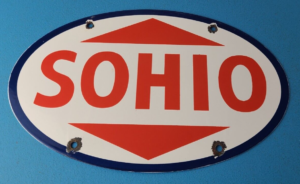 Vintage Porcelain Gasoline Sign Sohio Gas Motor Oil Service Ohio Pump Sign 305874277334