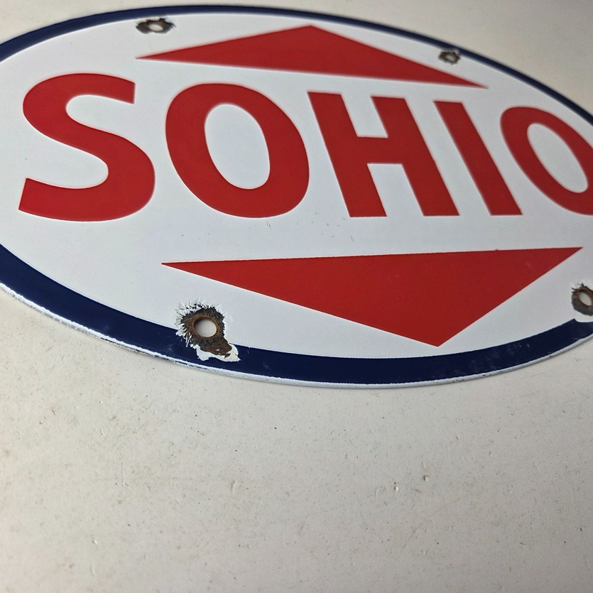 Vintage Porcelain Gasoline Sign - Sohio Gas Motor Oil Service Ohio Pump Sign - Image 11