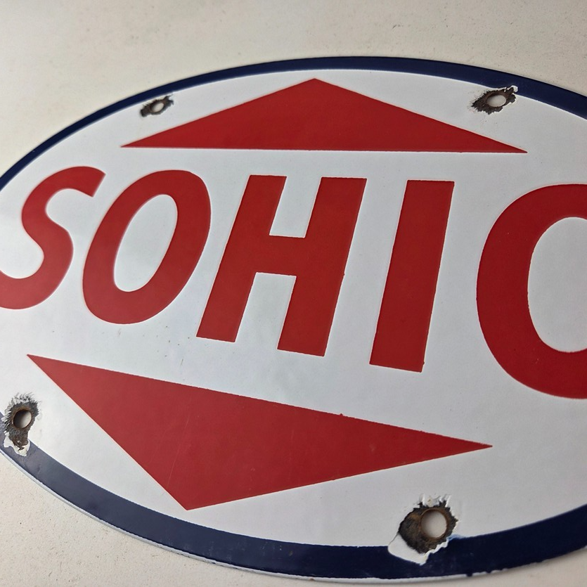 Vintage Porcelain Gasoline Sign - Sohio Gas Motor Oil Service Ohio Pump Sign - Image 12