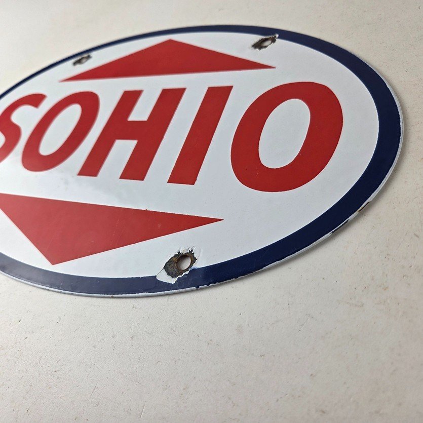 Vintage Porcelain Gasoline Sign - Sohio Gas Motor Oil Service Ohio Pump Sign - Image 13