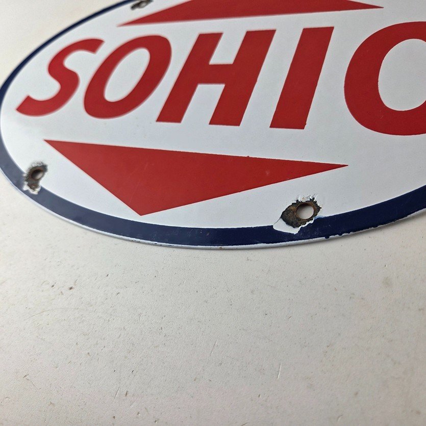 Vintage Porcelain Gasoline Sign - Sohio Gas Motor Oil Service Ohio Pump Sign - Image 14