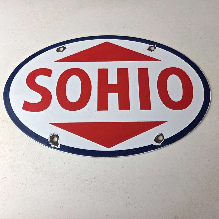 Vintage Porcelain Gasoline Sign - Sohio Gas Motor Oil Service Ohio Pump Sign - Image 15