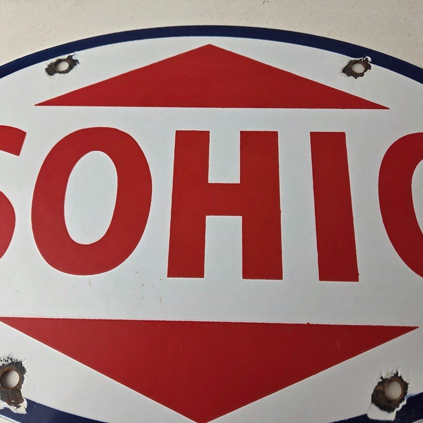 Vintage Porcelain Gasoline Sign - Sohio Gas Motor Oil Service Ohio Pump Sign - Image 3