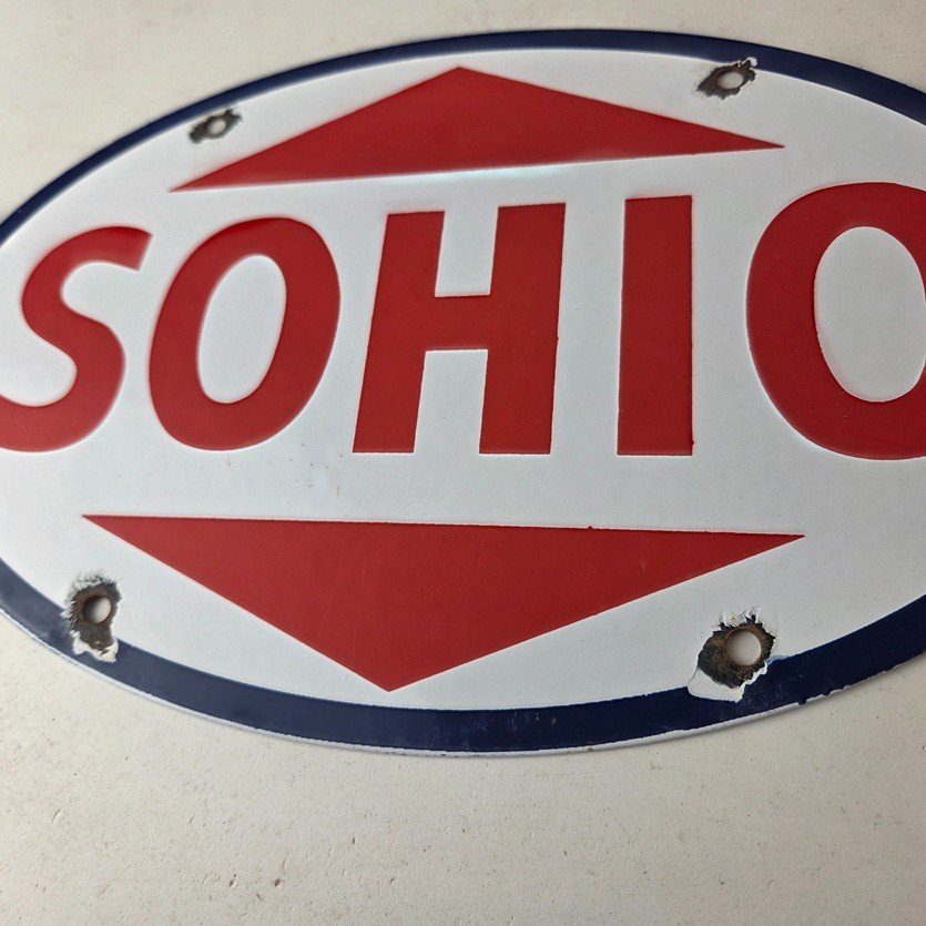 Vintage Porcelain Gasoline Sign - Sohio Gas Motor Oil Service Ohio Pump Sign - Image 4
