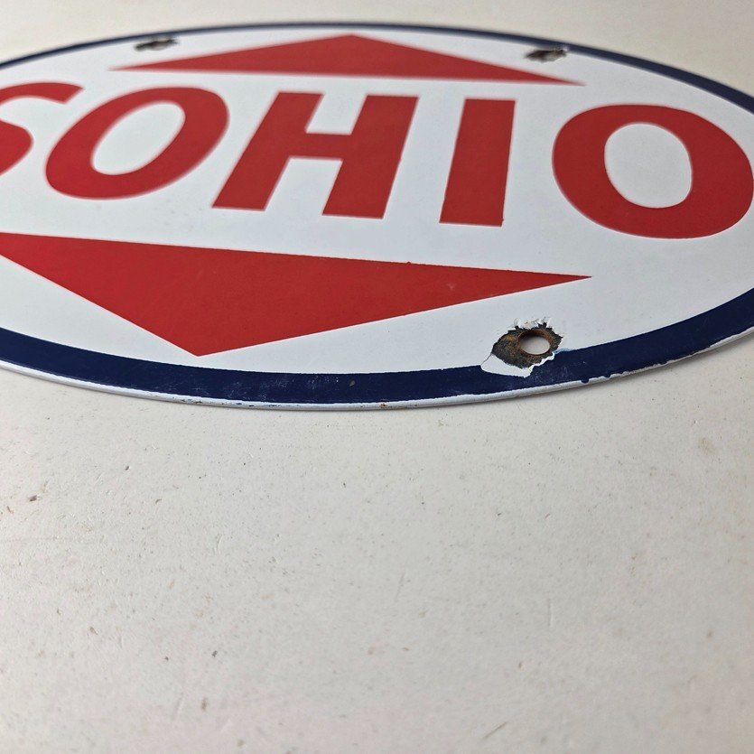 Vintage Porcelain Gasoline Sign - Sohio Gas Motor Oil Service Ohio Pump Sign - Image 10