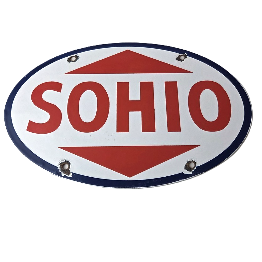 Vintage Porcelain Gasoline Sign - Sohio Gas Motor Oil Service Ohio Pump Sign