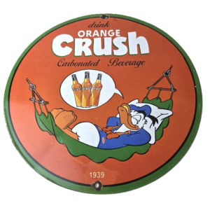 Vintage Porcelain Sign - Orange Crush Beverage Donald Duck Gas Station Sign