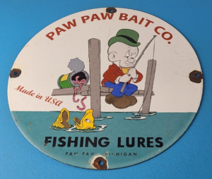 Vintage Porcelain Sign Paw Paw Bait Piggly Fishing Lure Gas Service Pump Sign 305868088324