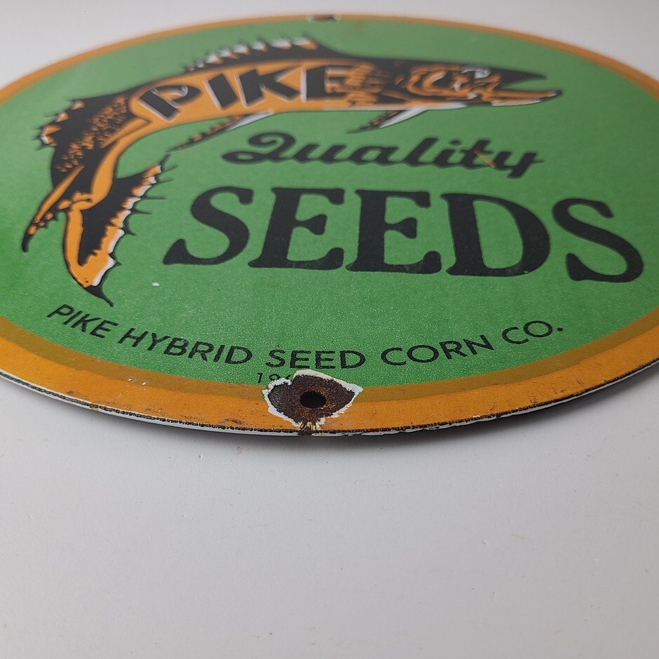 Vintage Porcelain Sign - Pike Quality Seeds Gas Service Pump Sign - Image 11