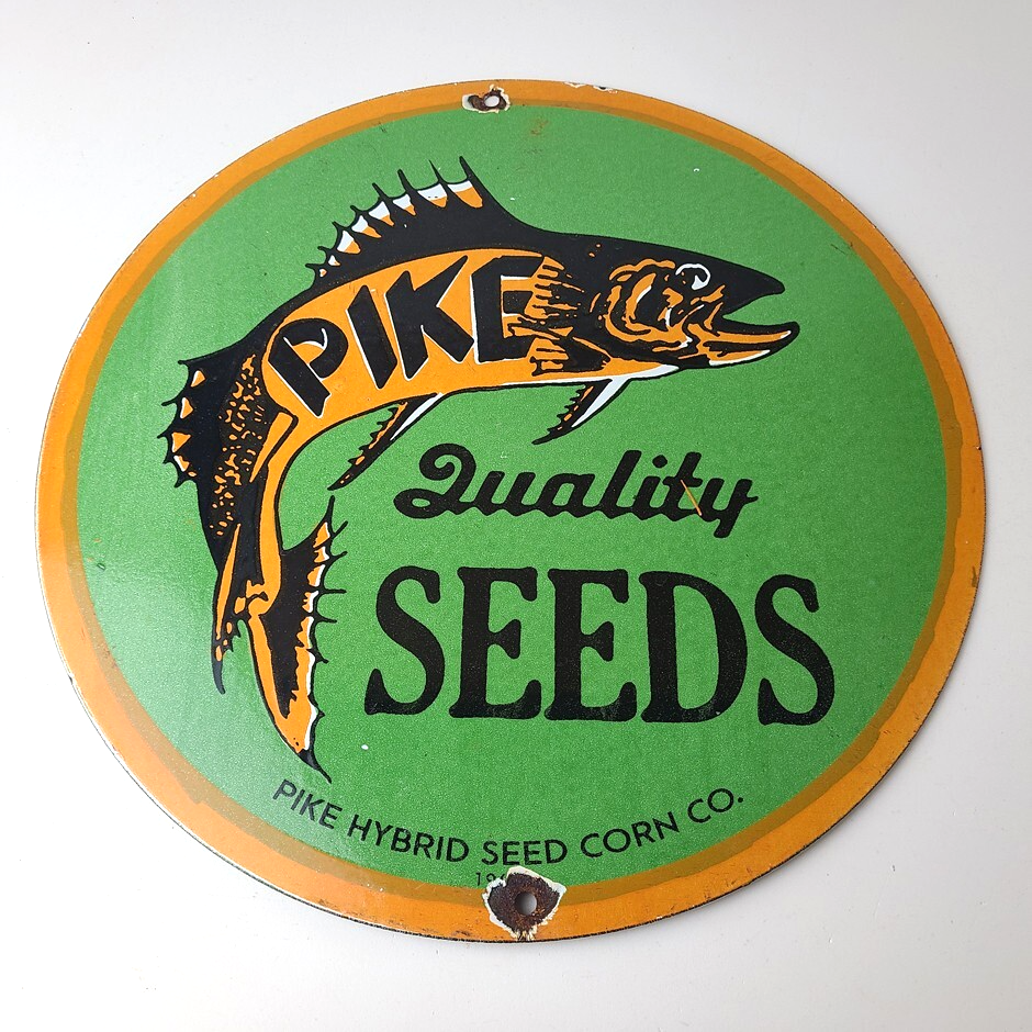 Vintage Porcelain Sign - Pike Quality Seeds Gas Service Pump Sign - Image 12