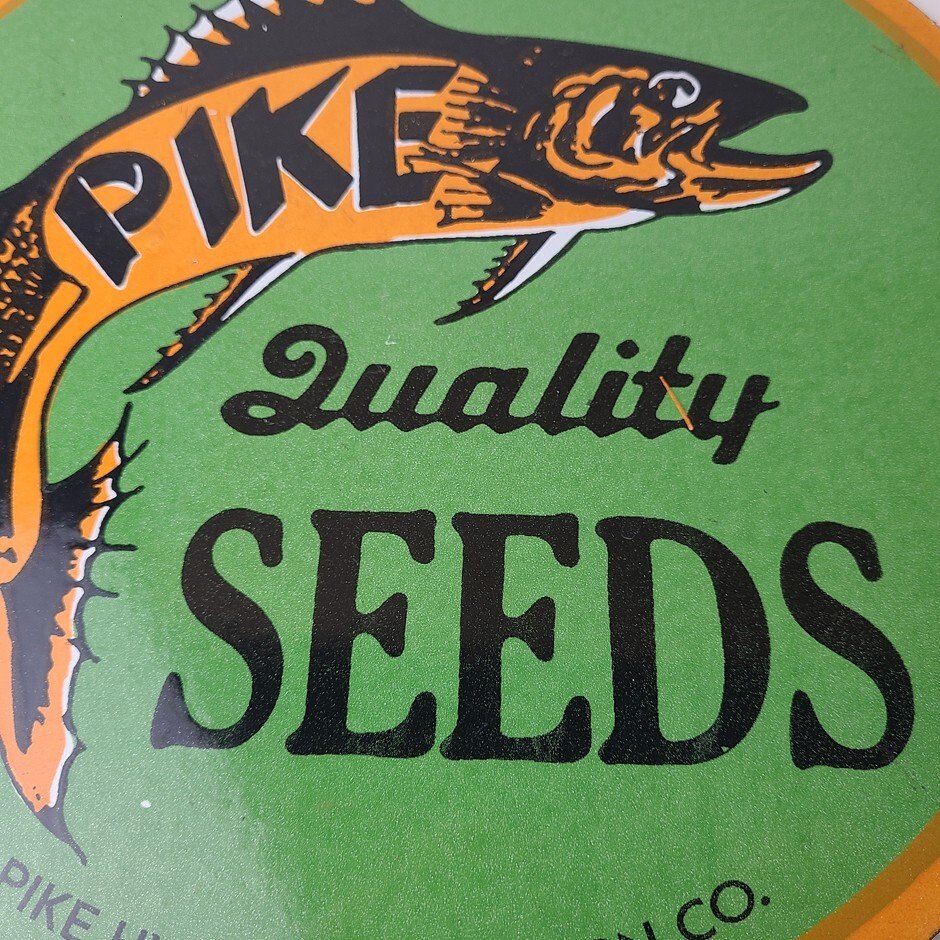 Vintage Porcelain Sign - Pike Quality Seeds Gas Service Pump Sign - Image 4