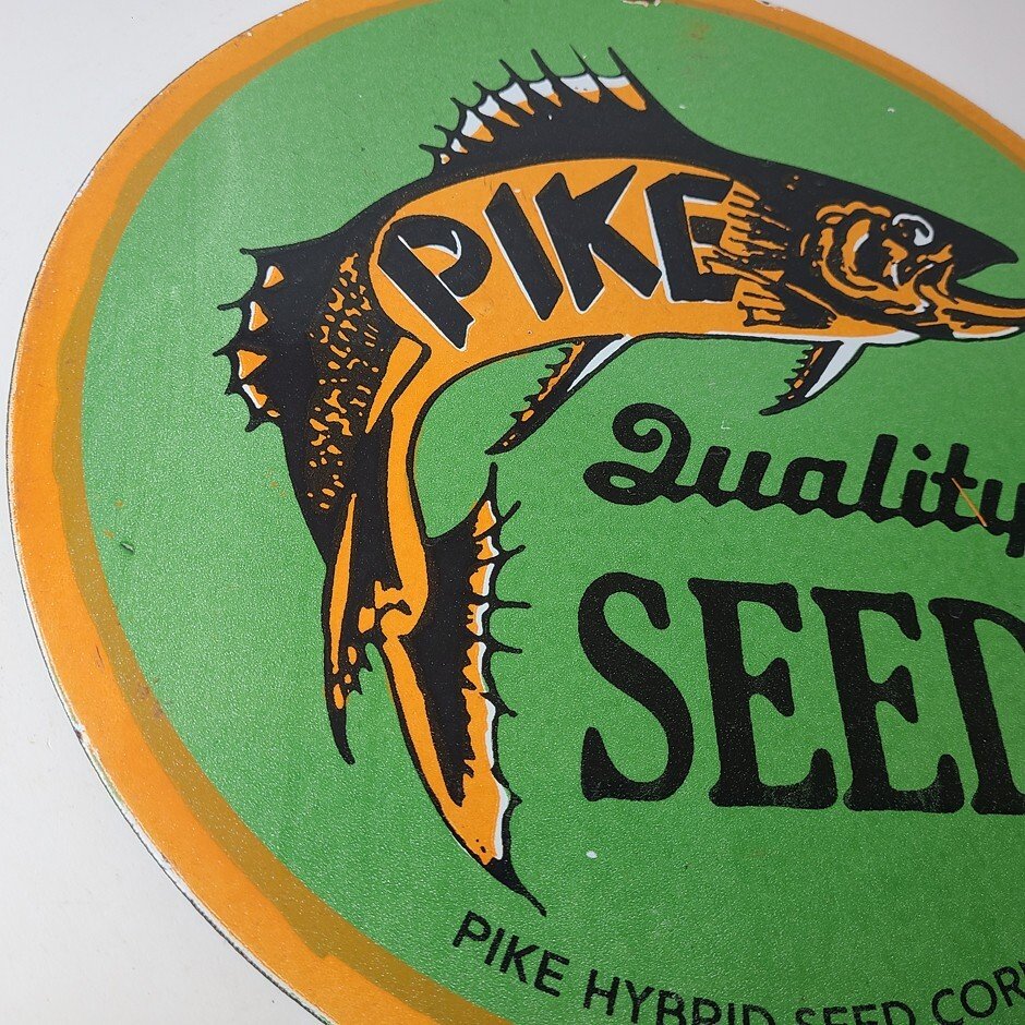 Vintage Porcelain Sign - Pike Quality Seeds Gas Service Pump Sign - Image 6