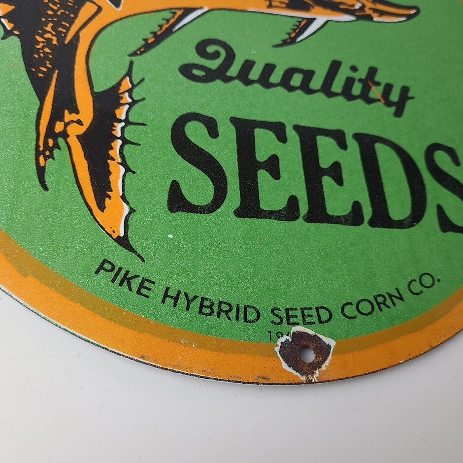 Vintage Porcelain Sign - Pike Quality Seeds Gas Service Pump Sign - Image 7