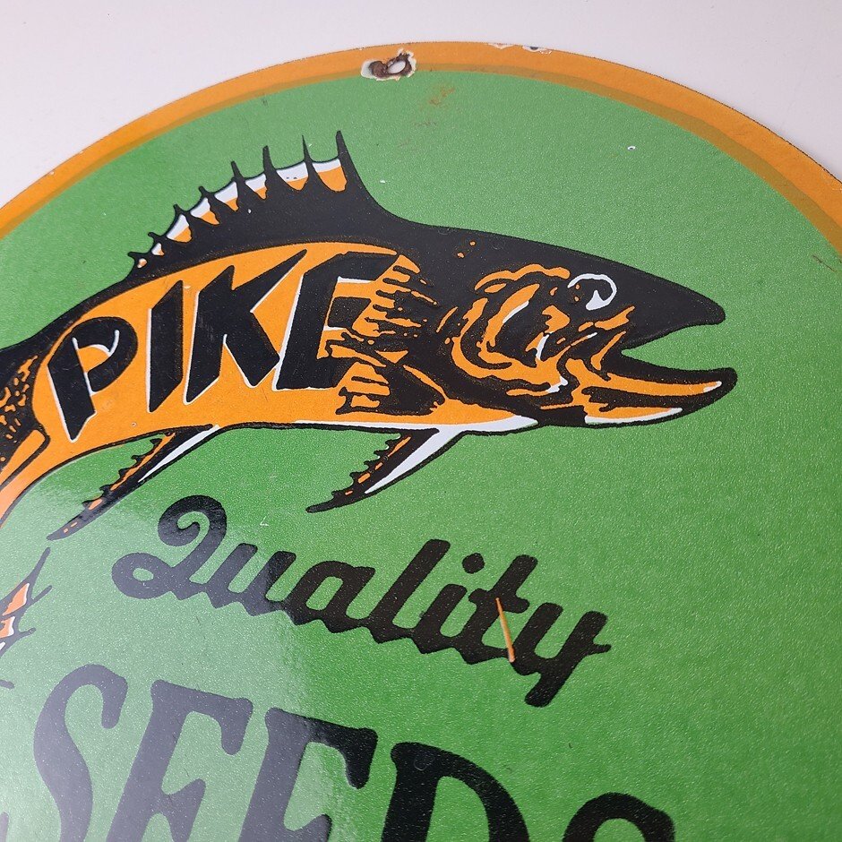 Vintage Porcelain Sign - Pike Quality Seeds Gas Service Pump Sign - Image 8