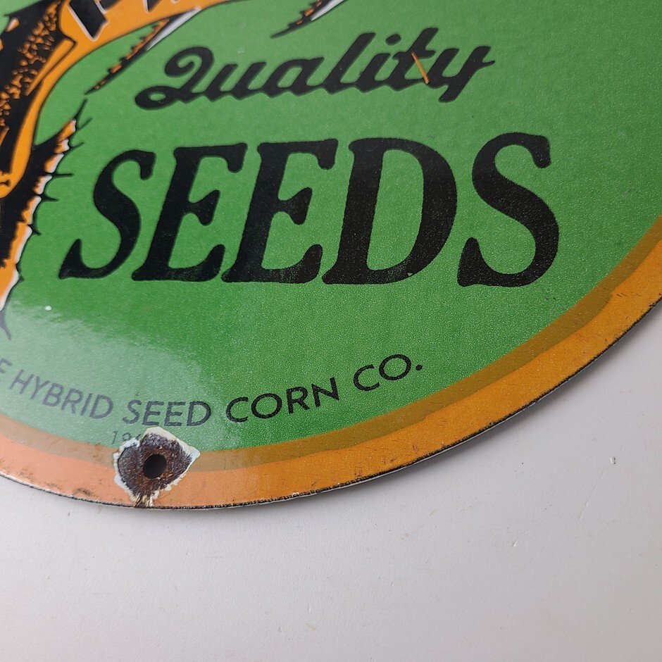 Vintage Porcelain Sign - Pike Quality Seeds Gas Service Pump Sign - Image 10