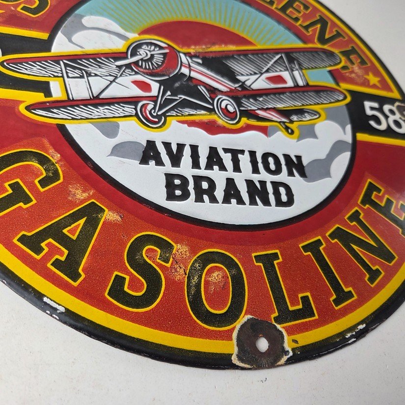 Vintage Porcelain Smitholene Gasoline Sign - Aviation Service Gas Pump Sign - Image 11