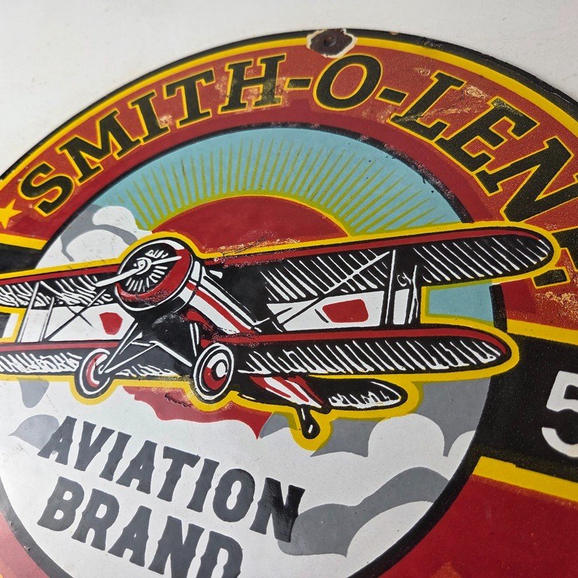 Vintage Porcelain Smitholene Gasoline Sign - Aviation Service Gas Pump Sign - Image 12