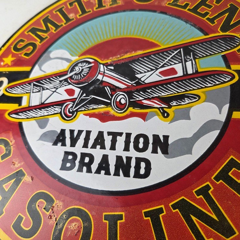 Vintage Porcelain Smitholene Gasoline Sign - Aviation Service Gas Pump Sign - Image 4