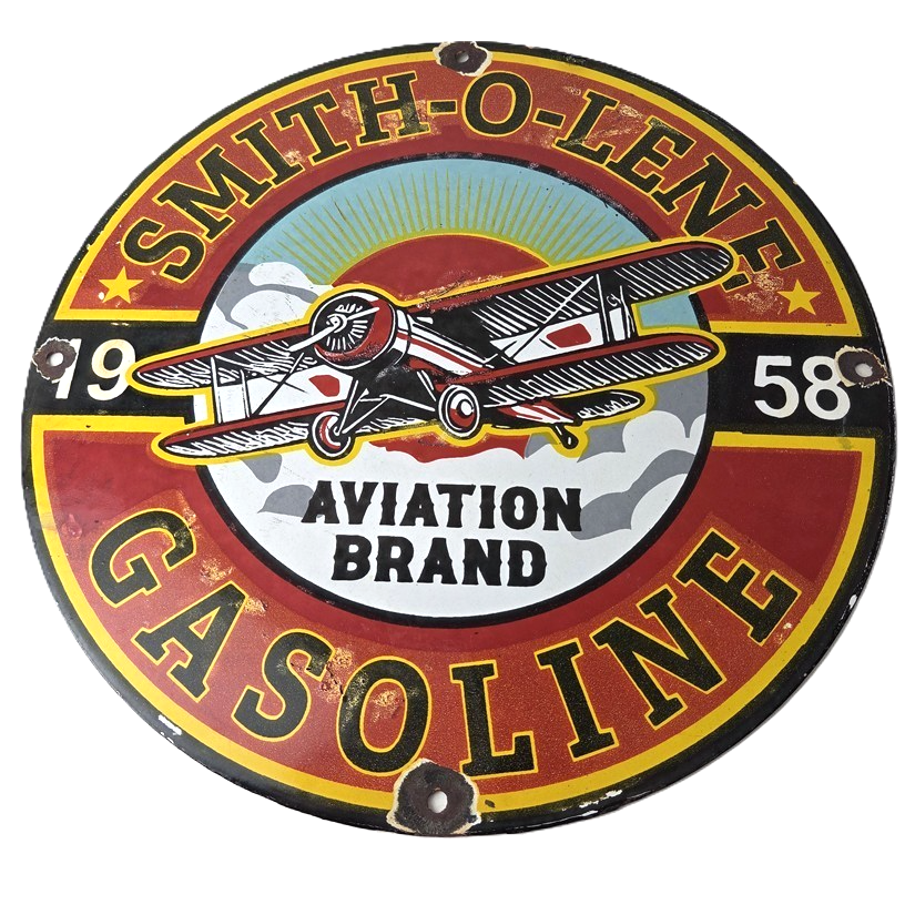 Vintage Porcelain Smitholene Gasoline Sign - Aviation Service Gas Pump Sign