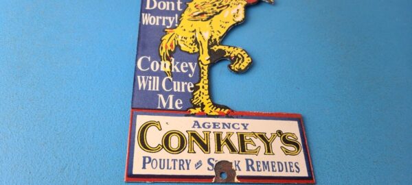 Vintage Poultry Breeding Sign Conkeys Feed Seed Farm Chick Gas Porcelain Sign 305764235354 6