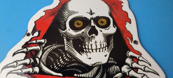 Vintage Powell Peralta Sign Skateboarding Bones Skull Hawk Gas Porcelain Sign 305760565024 2