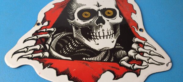 Vintage Powell Peralta Sign Skateboarding Bones Skull Hawk Gas Porcelain Sign 305760565024 3